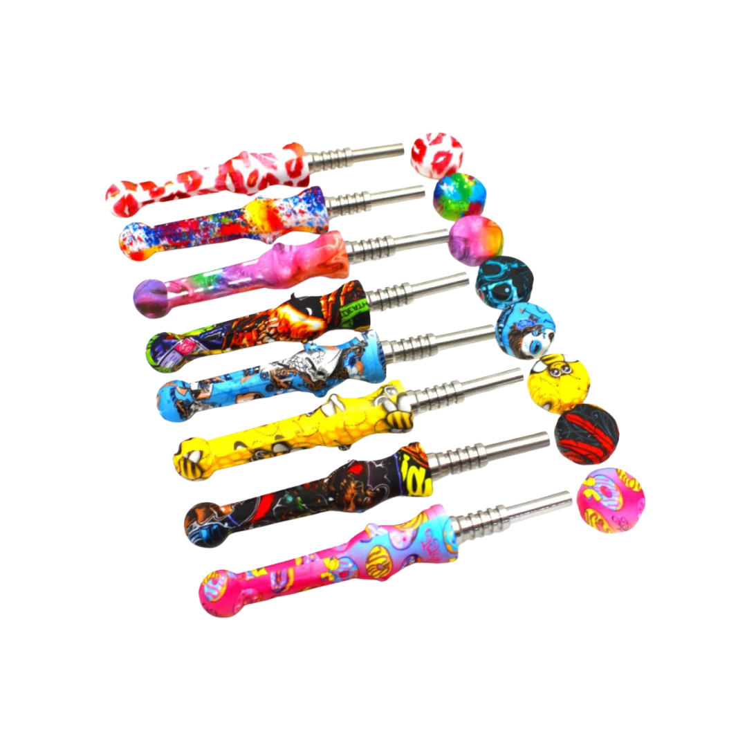 5" Silicone Printed Color Straw Kit with 14mm Ceramic Nail